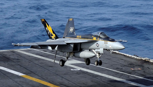 An F/A-18E Super Hornet assigned to the "Eagles" of Strike Fighter Squadron (VFA) 115 lands aboard USS Ronald Reagan (CVN 76).