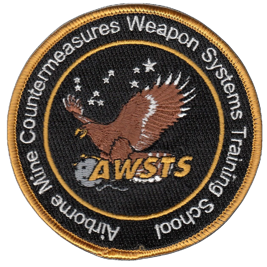Black patch with gold border and hawk in the center.