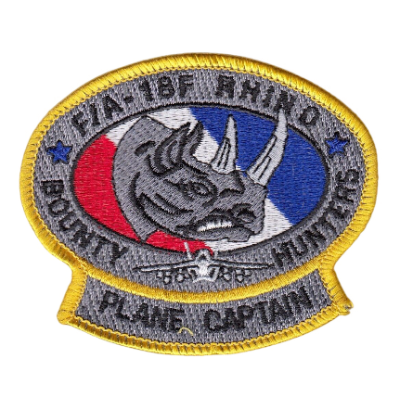 Grey rhino with red, white, and blue background and yellow border. Single Bottom banner with text "Plane Capitan"